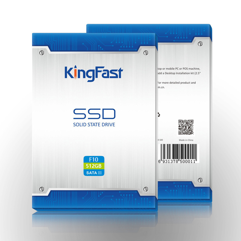 SSD KingFast F10 512Гб, 2.5", SATA3, Retail, TLC, Чтение:550мб/с, Запись:482мб/с (KF2710DCS23BF-512-RTL)