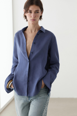 Massimo Dutti Свободная рубашка из 100% льна, светло-синий