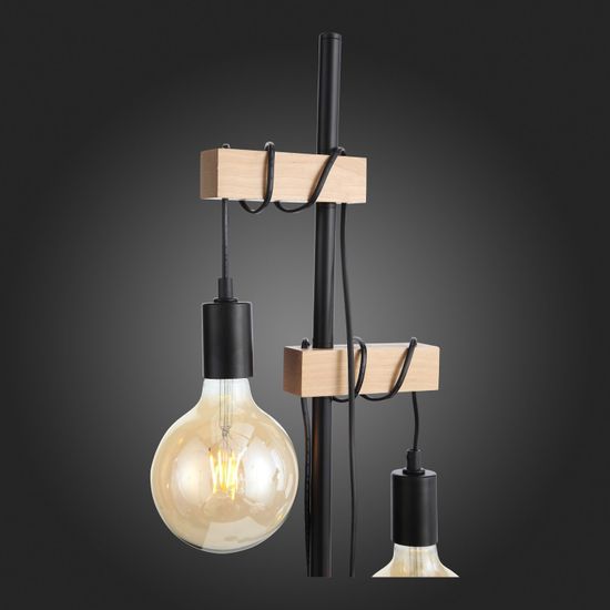 SL1142.405.01 Светильник напольный Черный, Светлое дерево E27 2*60W BAGETTI