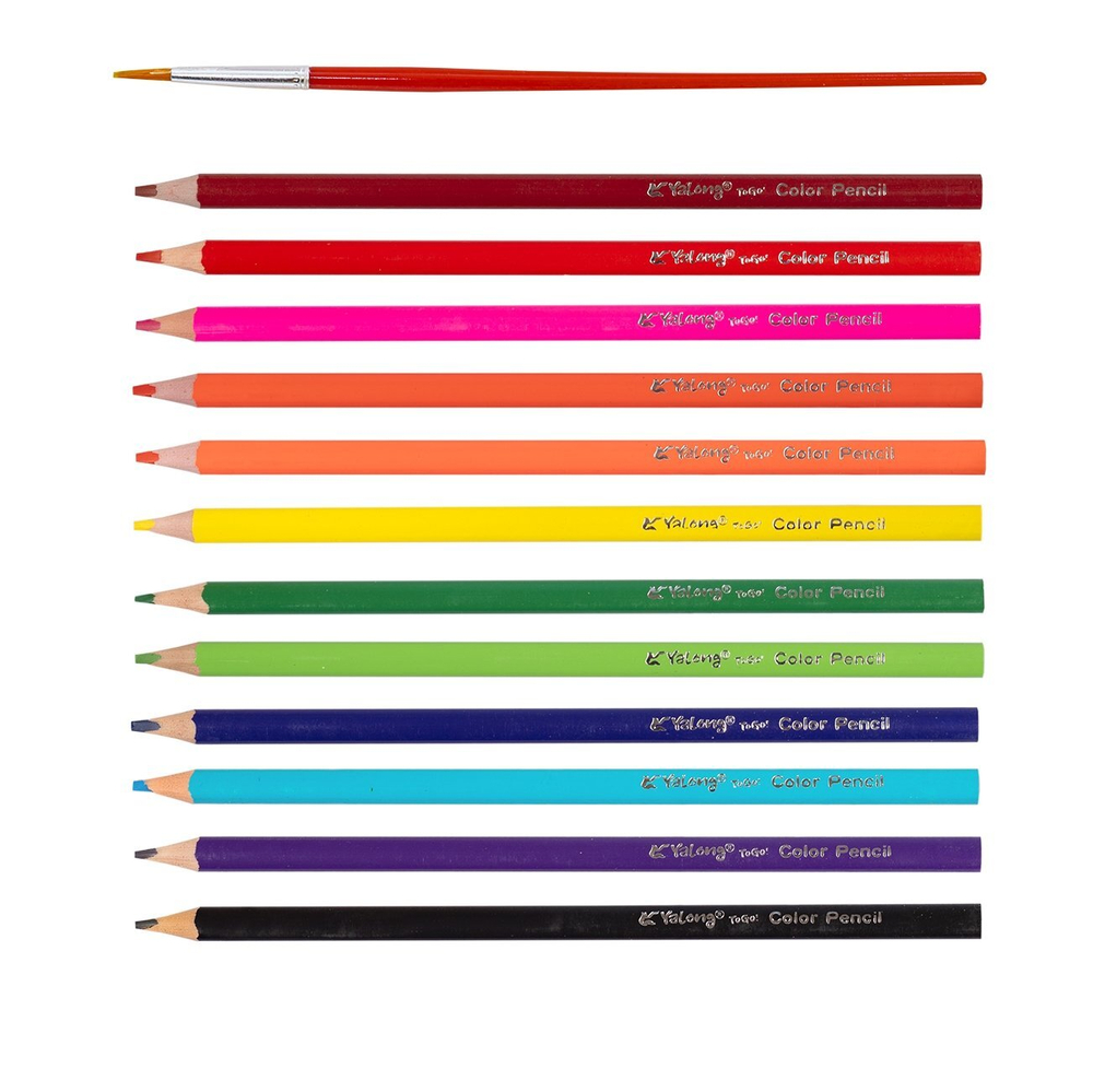 Карандаши цветные акварельные Yalong 18 цв., "Неоновые животные" деревянные, трехгранные, заточенные, кисть, грифель 3.0 мм, картон. уп., европодвес