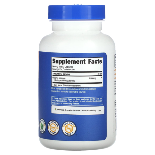 Nutricost, Моринга, 180 капсул (500 мг в каждой капсуле)
