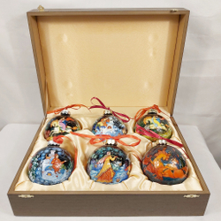 Сувенирный набор из 6-ти новогодних шаров с ручной росписью Палех