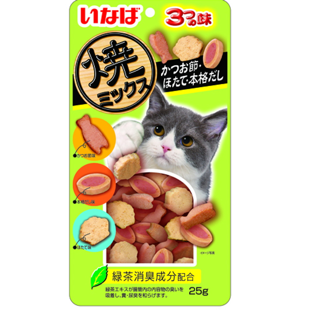 Qsc-123 inaba yaki miksu запеченное лакомство для кошек со вкусом кацуобуси, морскогогребешка и наваристого бульона 25г