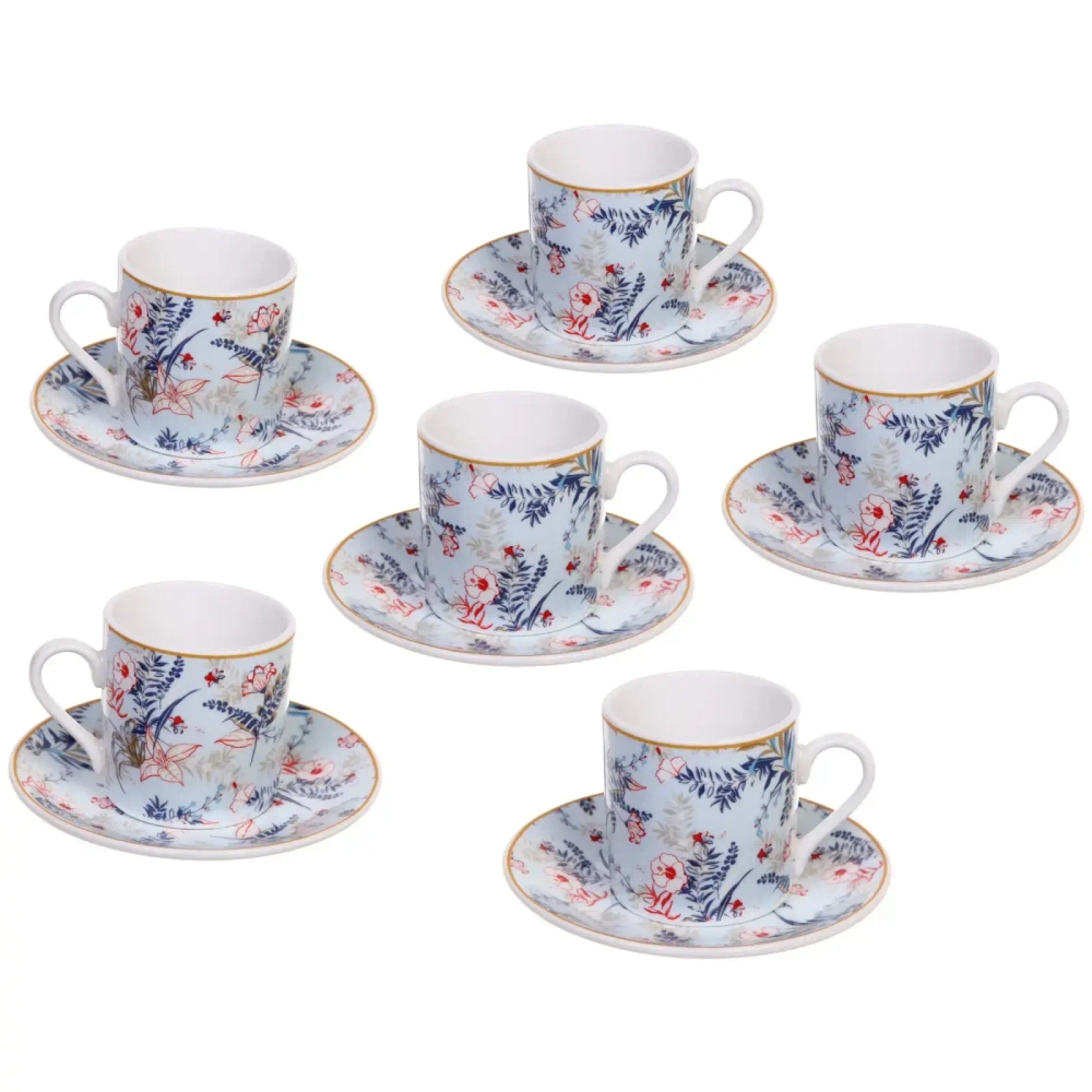 Кофейный набор 12 предметов «Paradise» (6кружек 90мл+6блюдец), голубой