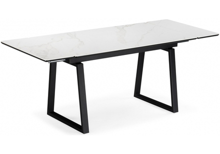 Керамический стол Woodville Джек 140(200)х80 белый мрамор alpin white, черный, ножки черные