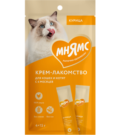 Мнямс Крем Лакомство для кошек с курицей 15гр.*4шт.