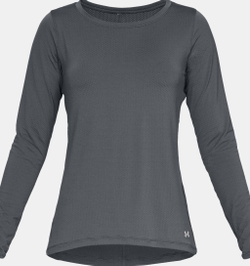 Женская футболка теннисная (Дл.Рукава) Under Armour HeatGear Armour Long Sleeve - pitch gray light heather/metallic silve