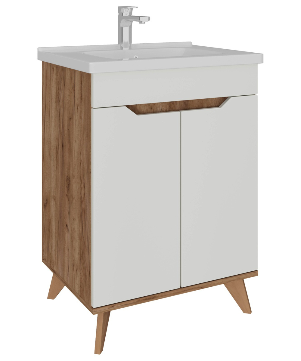 AVK2. Тумба напольная, 2 Двери, 600, коллекция (Ангелика, Cersanit Como, Дуб Крафт Золотой, Дуб Крафт Золотой, Молочный глянец)