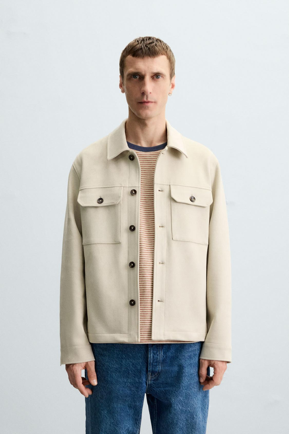 ZARA КУРТКА-РУБАШКА ИЗ ИСКУССТВЕННОЙ ЗАМШИ, ПЕСОЧНЫЙ