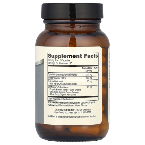 Dr. Mercola, МСМ, комплекс метилсульфонилметана и серы, 60 капсул