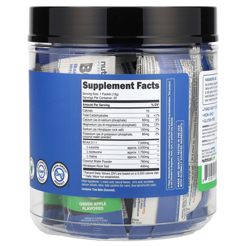 Nutricost, Performance, BCAA +, зеленое яблоко, 20 пакетиков по 13 г (0,5 унции)