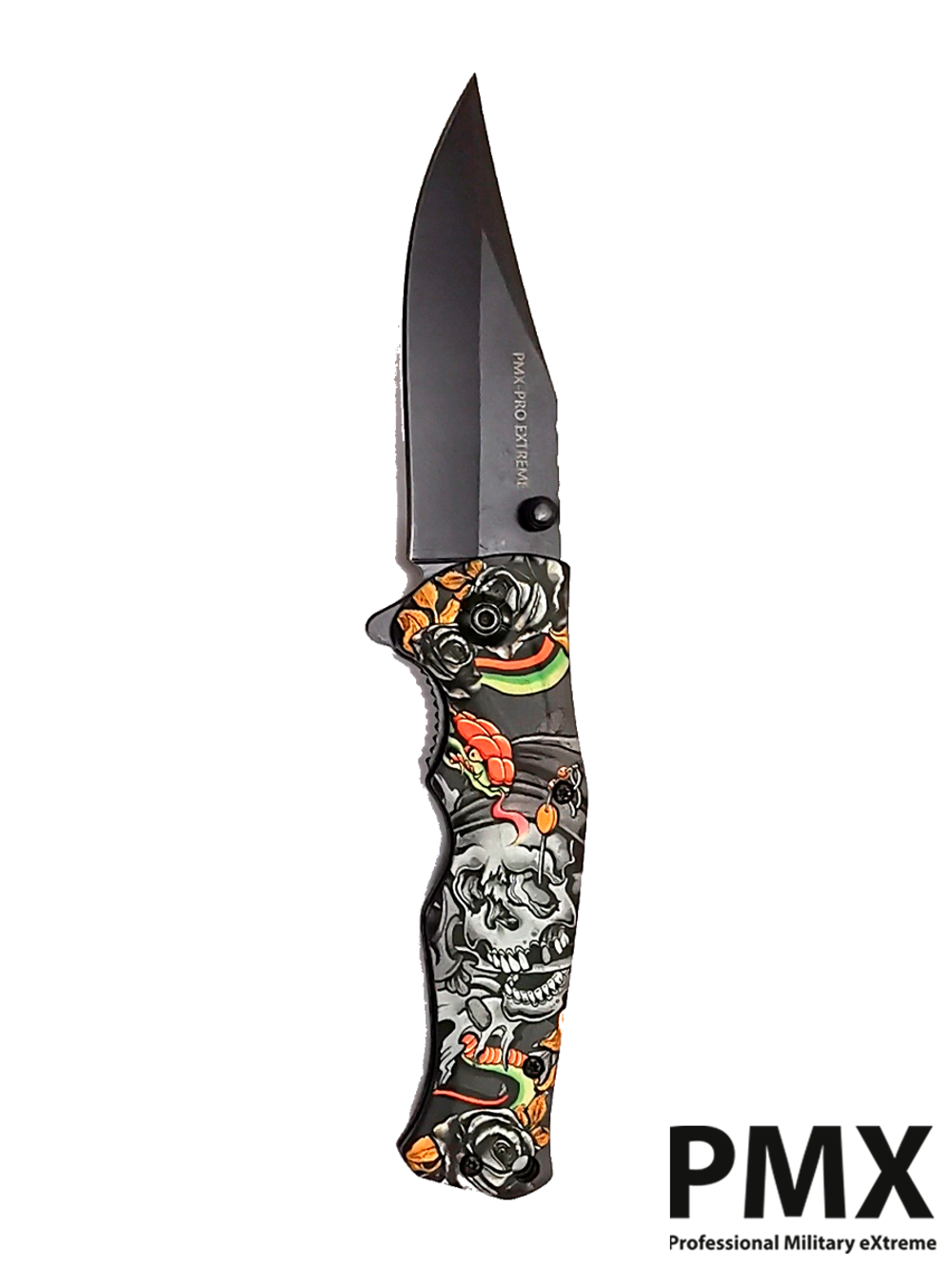 Нож складной PMX-PRO Extreme Special Series (PMX-010B) сталь AUS8. С черепом и змеёй