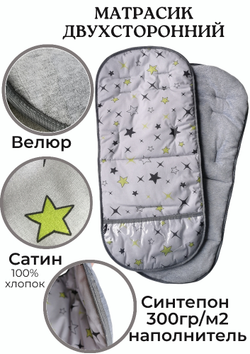 Матрасик в коляску с подножкой из ПВХ пленки серый звезды