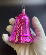 Ёлочная игрушка Колокол, 9.5 см, колокольчик с язычком, фосфор, стекло, роспись, звенит, винтаж СССР 1960-1980 гг