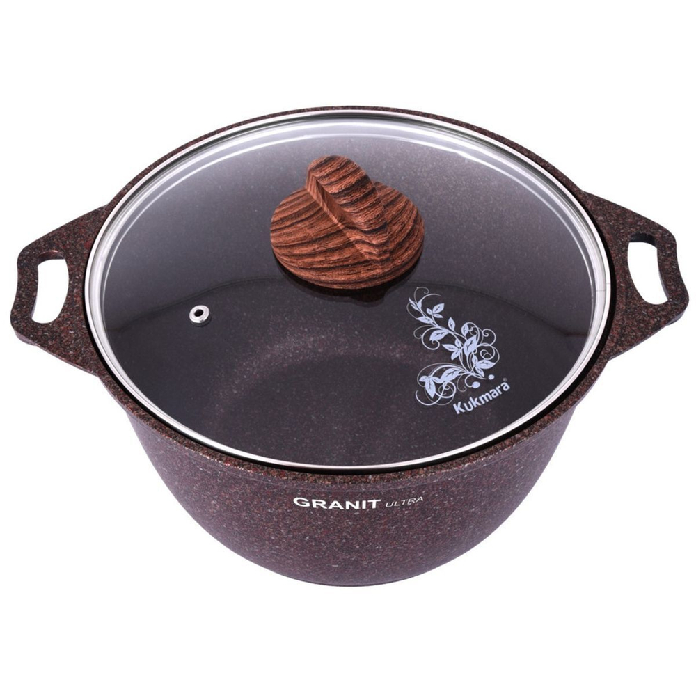 Кастрюля алюминий, антиприг, 3 л, с крыш, крышка стекло, кругл, Kukmara, Granit Ultra, кга32а, красн