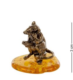 Народные промыслы AM- 458 Фигурка «Мышка на горшке» (латунь, янтарь)