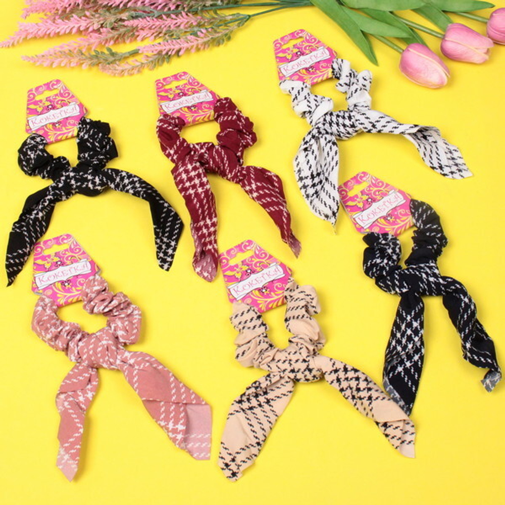 Резинка для волос 1шт «Collection KiKil», золотая клетка, микс 6 цветов, d-8.5см