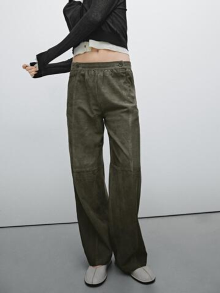 Massimo Dutti Замшевые брюки, хаки