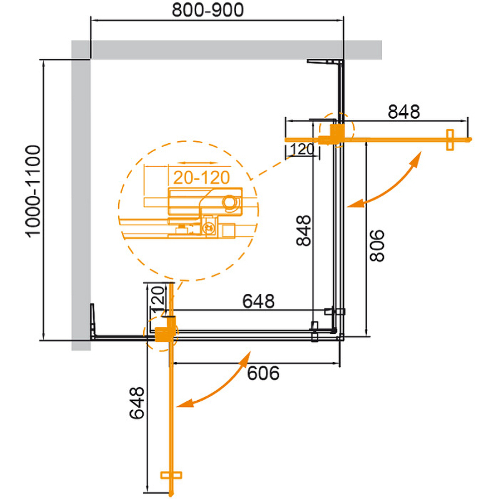 Душевой уголок Cezares Slider 110х90 SLIDER-AH-2-80/90-100/110-C-NERO профиль Черный матовый стекло прозрачное