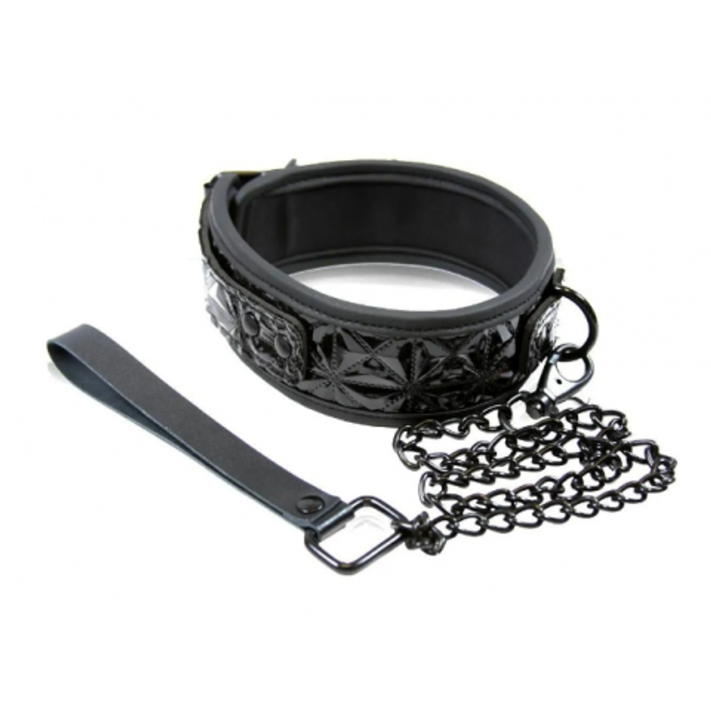 Ошейник с поводком Luxury fetish черный