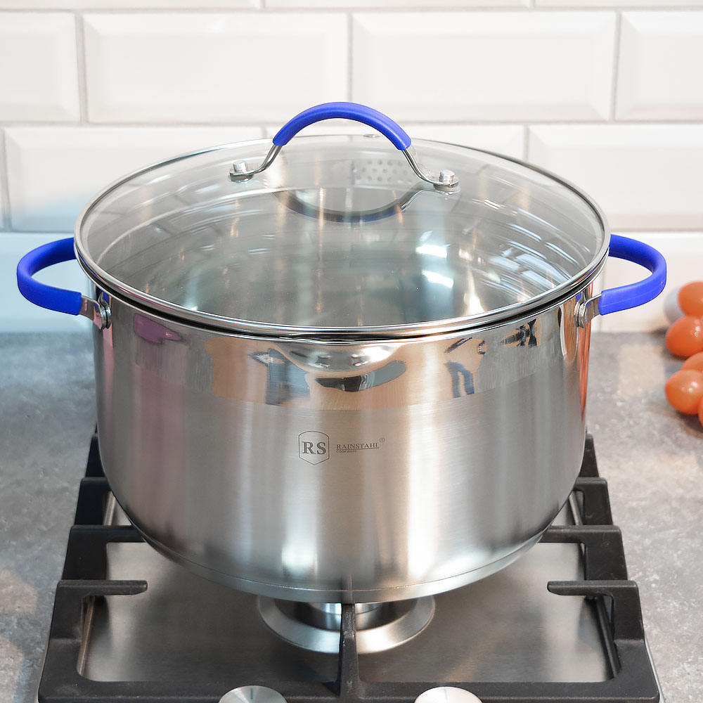 Кастрюля 7,5л с сливом и со стеклянной крышкой