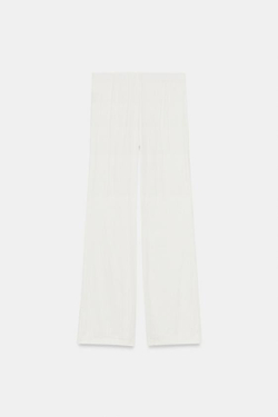 ZARA АТЛАСНЫЕ БРЮКИ FLARE, ЖЕЛТОВАТО-БЕЛЫЙ