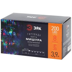 ENIN - WM ЭРА Гирлянда LED Мишура 3.9 м белый провод, мультиколор, 220V | Гирлянды