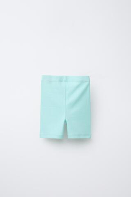 ZARA ШОРТЫ-ВЕЛОСИПЕДКИ В РУБЧИК, БИРЮЗОВЫЙ
