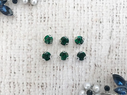 Стразы пришивные стекло в оправе, d 6 мм, зелёный