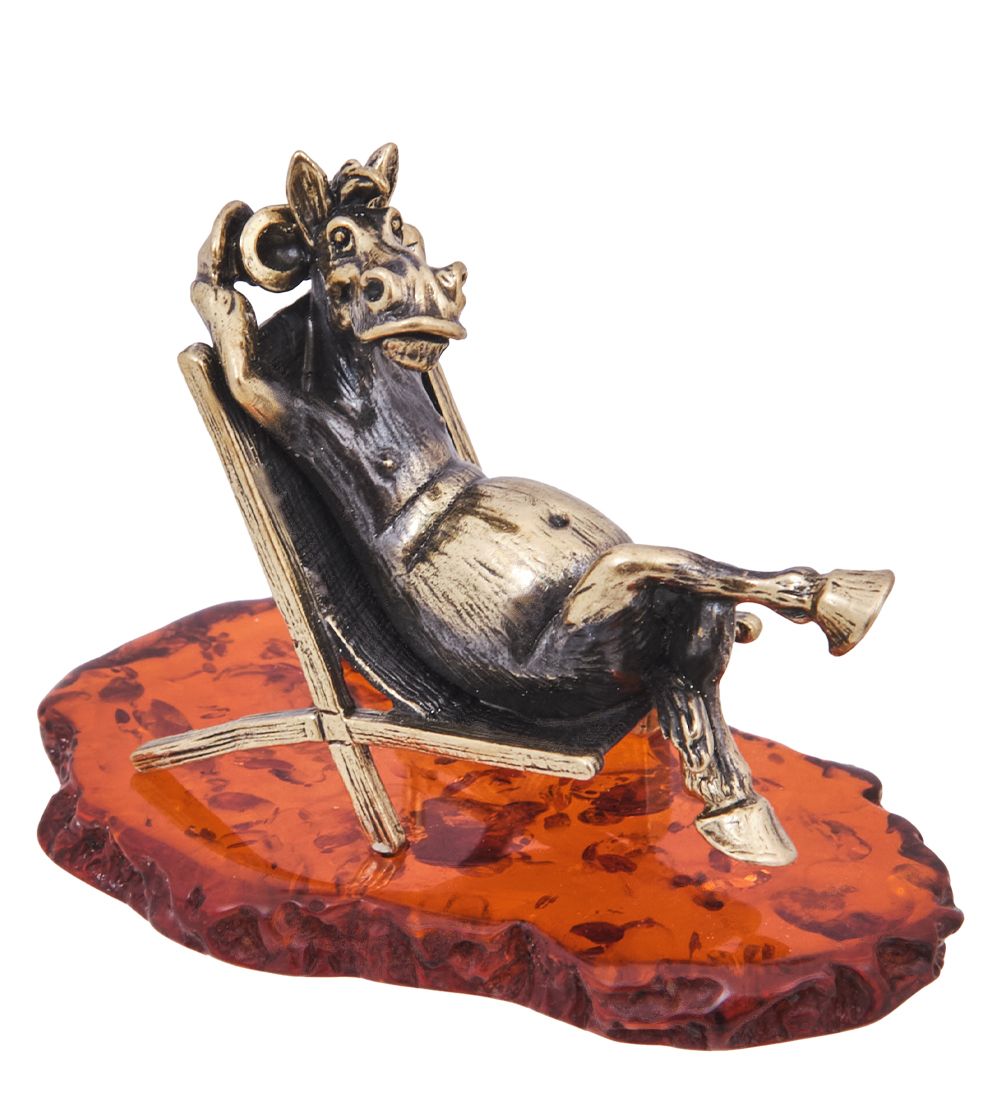 Народные промыслы AM-4230 Фигурка «Лошадь Меломан» (латунь, янтарь)