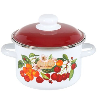 Кастрюля сталь, эмал, 2 л, с крыш, цилиндрическая, СтальЭмаль, Черешня, 6RD161M, белоснежная