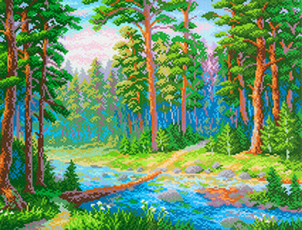 Рисунок-схема на канве для вышивания крестом "Лесная речка", 40 х 50 см / 30 х 40 см (Россия)