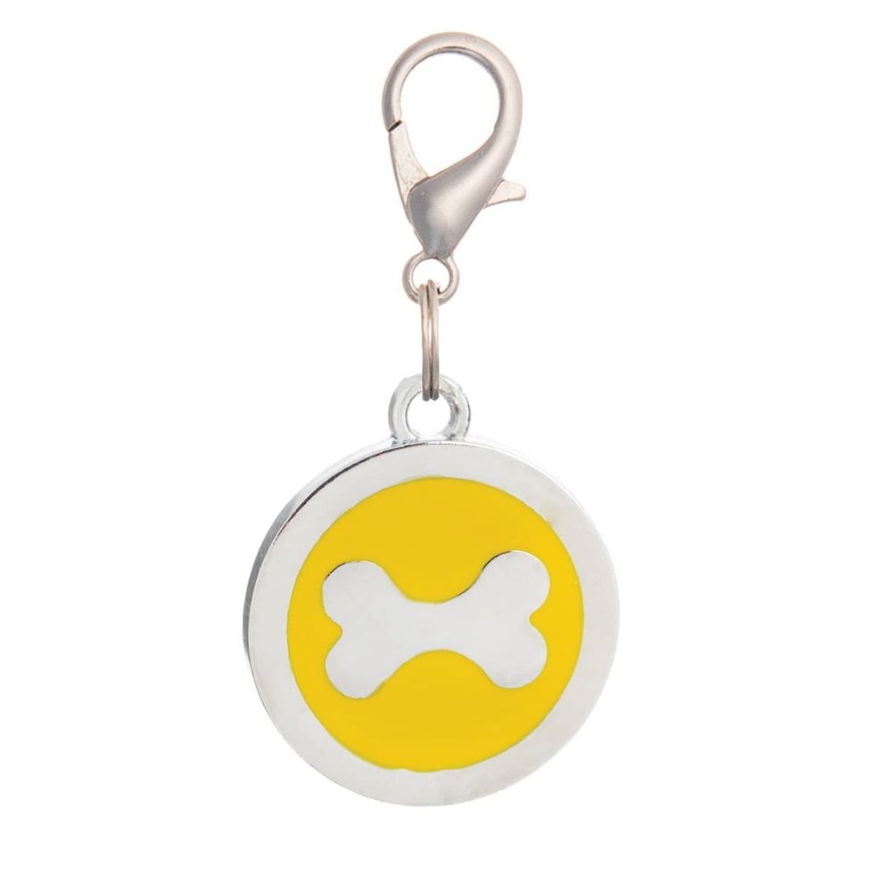 Адресник круглый большой кость жёлтый 25 мм, гравировка 19062