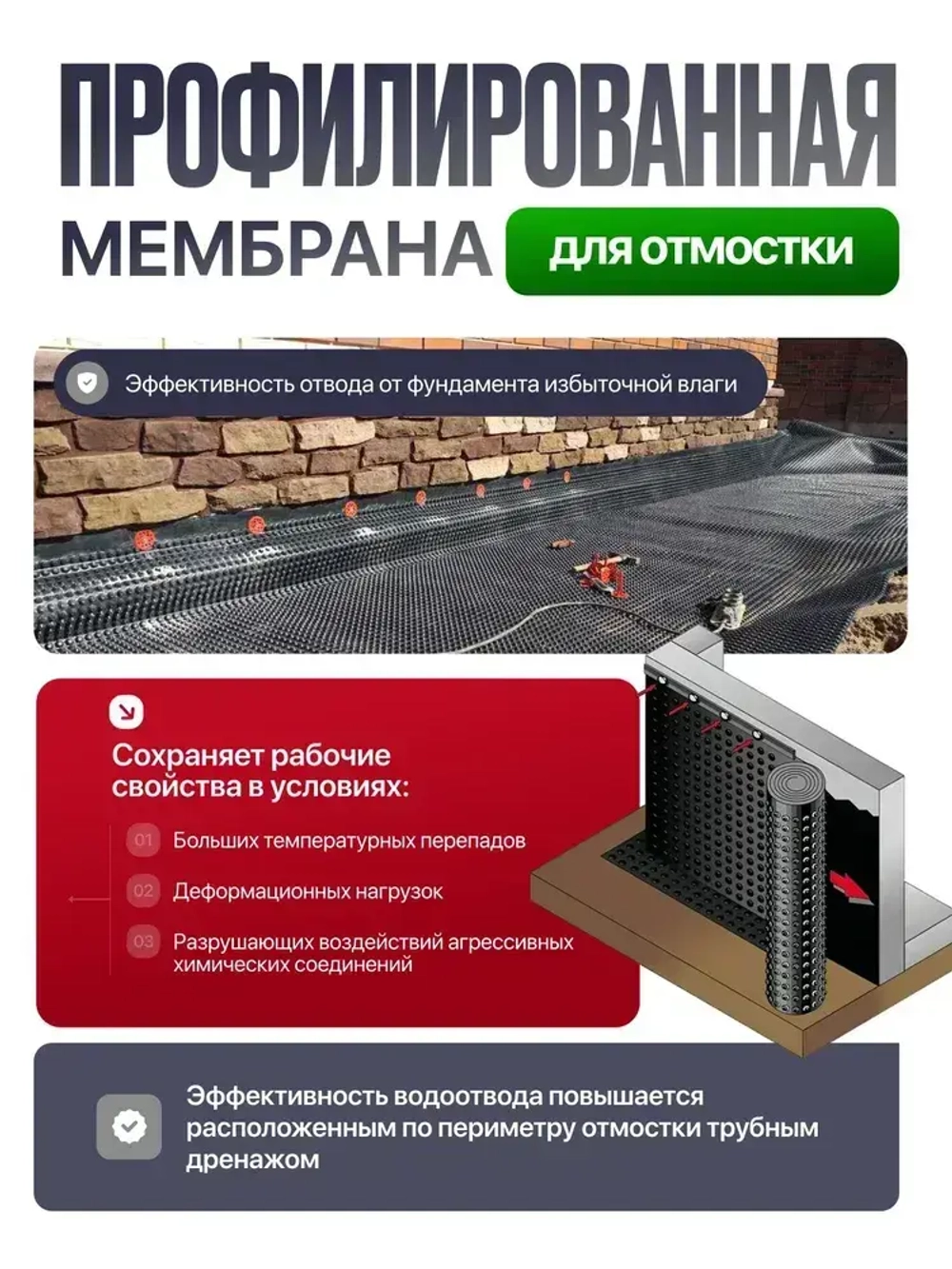 Профилированная мембрана Lite (2х20 м) шип 8 мм 450 г/м2
