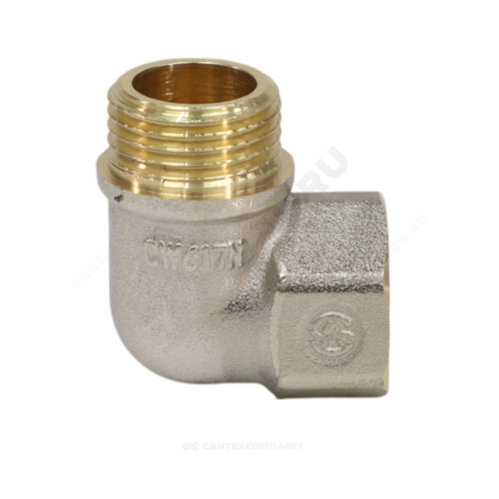 Угольник латунь никель реборда Ду 32 (1 1/4") ВР/НР 9006 ГОСТ 32585-2013 Aquasfera 9006-04