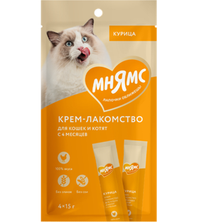 Мнямс Крем Лакомство для кошек с курицей 15гр.*4шт.