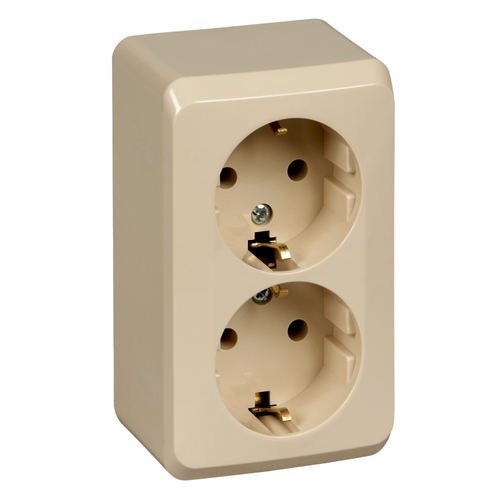 Schneider Electric ЭТЮД Крем Розетка 2-местная открытая установка с заземляющими контактами PA16-007K