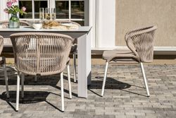 "Венето" обеденная группа на 6 персон со стульями "Милан", каркас белый, роуп бежевый