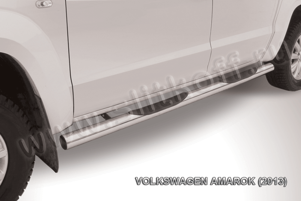 Пороги из нержавейки Volkswagen Amarok (2010-2016) d76 с проступями (черный цвет)