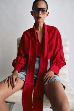 ZARA ДЖИНСОВЫЕ ШОРТЫ С ВЫСОКОЙ ПОСАДКОЙ, ГОЛУБОЙ
