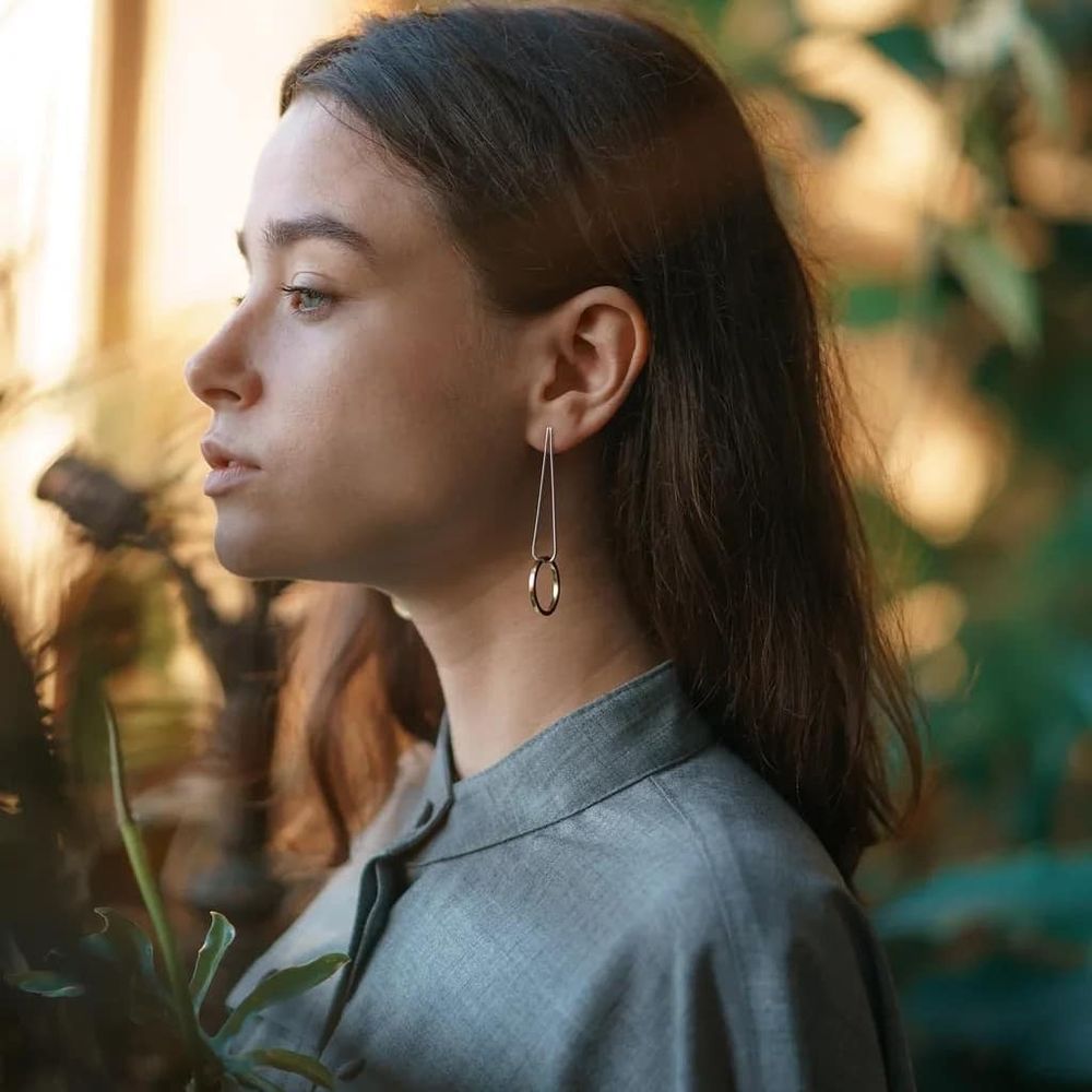 Серьги капля с латунным колечком