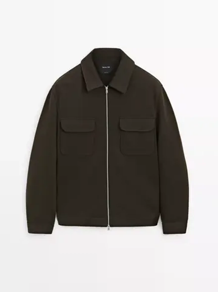 Massimo Dutti Куртка из смесового хлопка с карманами, серый