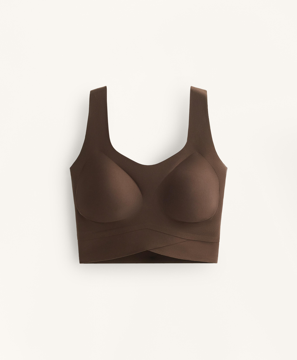 Oysho Спортивный бюстгальтер средней поддержки Perfect-adapt с чашками, темно-коричневый