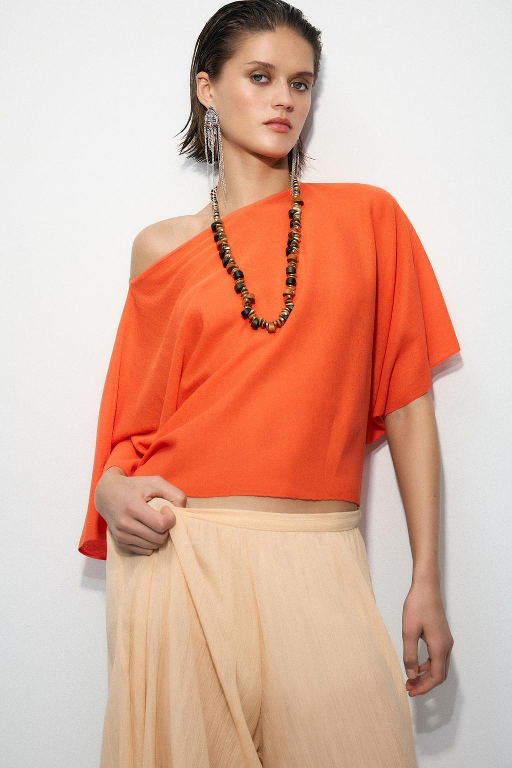 ZARA ОДНОТОННЫЙ ТРИКОТАЖНЫЙ ТОП, ОРАНЖЕВЫЙ