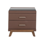 Прикроватная тумбочка 7162/GNS576 из ореха, коричневой экокожи и черного стекла