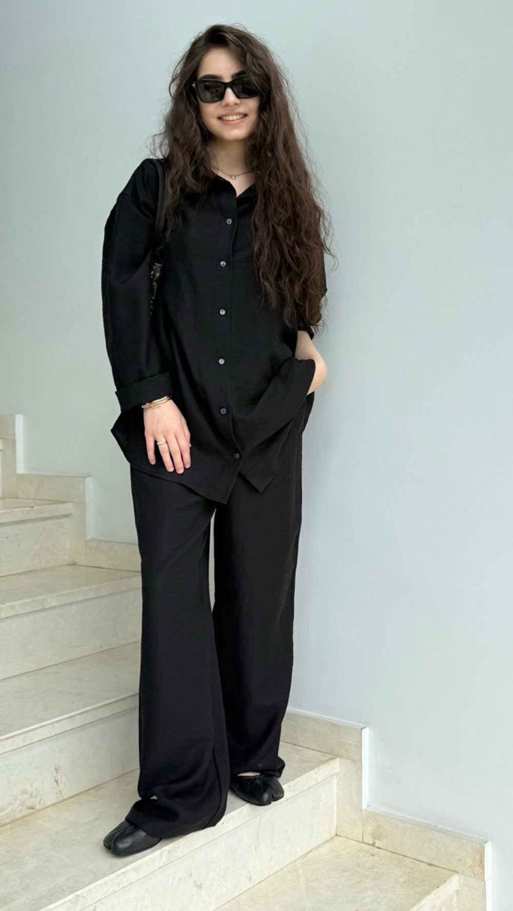 Льняной костюм с брюками