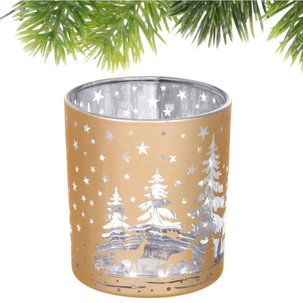 Подсвечник «Снежный лес» 7*7,8 см, Золото