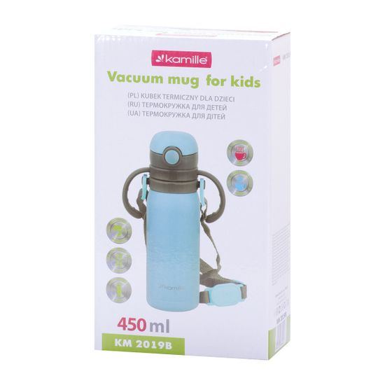 Термос для детей 450 мл. Kamille KM-2019B из нержавеющей стали с ремешком или двумя ручками
