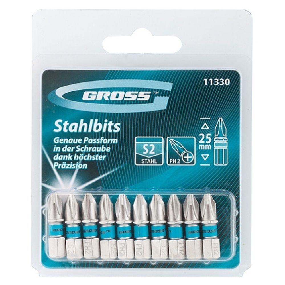 Бита РН2 х 25, сталь S2, 10 шт. Gross, 11330