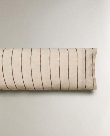 ZARA HOME НАВОЛОЧКА ИЗ ХЛОПКА И ЛЬНА В ПОЛОСКУ, СВЕТЛО-БЕЖЕВЫЙ